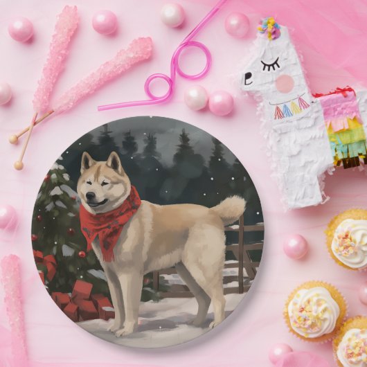 Akita Dog in Schnee Weihnachten Pappteller (Party)