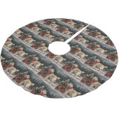 Akita Dog in Schnee Weihnachten Polyester Weihnachtsbaumdecke (Schrägansicht)