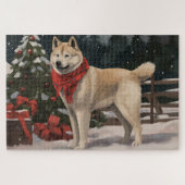 Akita Dog in Schnee Weihnachten Puzzle (Horizontal)