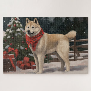 Akita Dog in Schnee Weihnachten Puzzle