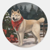 Akita Dog in Schnee Weihnachten Runder Aufkleber (Vorderseite)