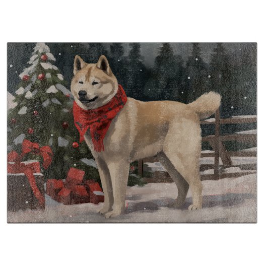 Akita Dog in Schnee Weihnachten Schneidebrett (Vorderseite)