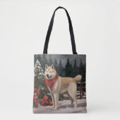 Akita Dog in Schnee Weihnachten Tasche (Vorderseite)