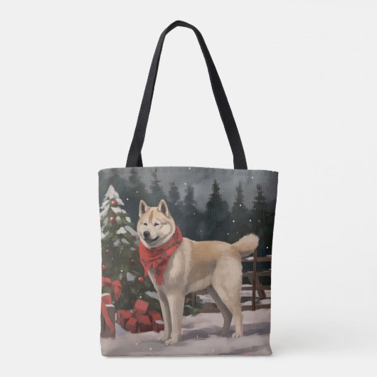 Akita Dog in Schnee Weihnachten Tasche (Rückseite)