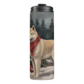 Akita Dog in Schnee Weihnachten Thermosbecher (Vorderseite)