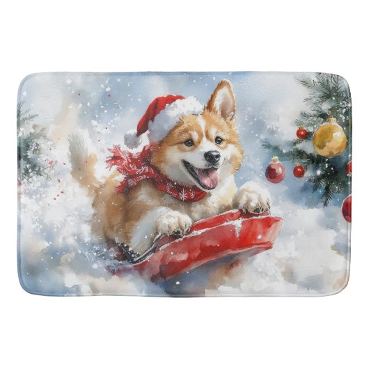 Akita Dog in Sledge Lass es Schnee Weihnachten Badematte (Vorderseite)