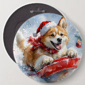 Akita Dog in Sledge Lass es Schnee Weihnachten Button (Vorne & Hinten)