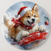 Akita Dog in Sledge Lass es Schnee Weihnachten Button (Vorderseite)