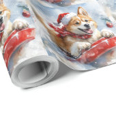 Akita Dog in Sledge Lass es Schnee Weihnachten Geschenkpapier (Rolleneckpunkt)