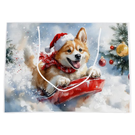 Akita Dog in Sledge Lass es Schnee Weihnachten Große Geschenktüte (Vorderseite)