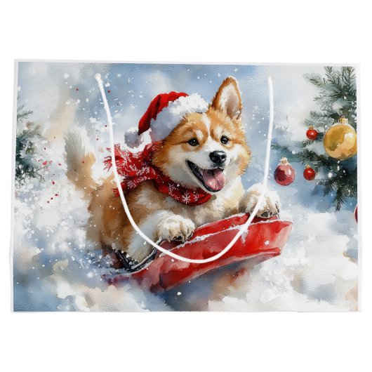 Akita Dog in Sledge Lass es Schnee Weihnachten Große Geschenktüte (Rückseite)