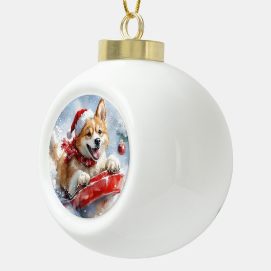 Akita Dog in Sledge Lass es Schnee Weihnachten Keramik Kugel-Ornament (Rechts)