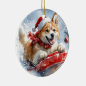 Akita Dog in Sledge Lass es Schnee Weihnachten Keramik Ornament (Rechts)