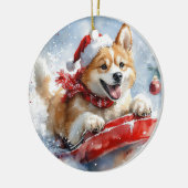 Akita Dog in Sledge Lass es Schnee Weihnachten Keramik Ornament (Links)