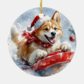 Akita Dog in Sledge Lass es Schnee Weihnachten Keramik Ornament (Hinten)