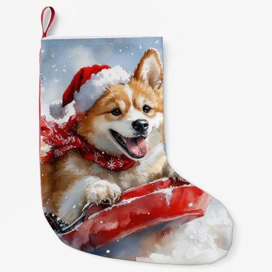 Akita Dog in Sledge Lass es Schnee Weihnachten Kleiner Weihnachtsstrumpf (Vorderseite)