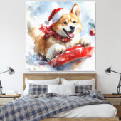Akita Dog in Sledge Lass es Schnee Weihnachten Leinwanddruck (Insitu (Schlafzimmer))