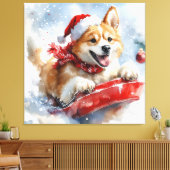 Akita Dog in Sledge Lass es Schnee Weihnachten Leinwanddruck (Insitu (Wohnzimmer))