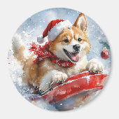 Akita Dog in Sledge Lass es Schnee Weihnachten Magnet (Vorne)