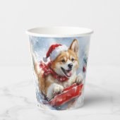 Akita Dog in Sledge Lass es Schnee Weihnachten Pappbecher (Vorderseite)