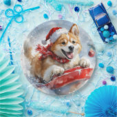 Akita Dog in Sledge Lass es Schnee Weihnachten Pappteller (Party)