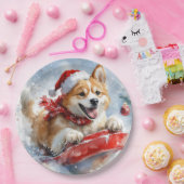 Akita Dog in Sledge Lass es Schnee Weihnachten Pappteller (Party)