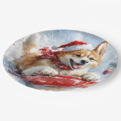 Akita Dog in Sledge Lass es Schnee Weihnachten Pappteller (Schrägansicht)