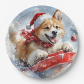 Akita Dog in Sledge Lass es Schnee Weihnachten Pappteller (Vorderseite)