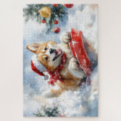 Akita Dog in Sledge Lass es Schnee Weihnachten Puzzle (Vertikal)