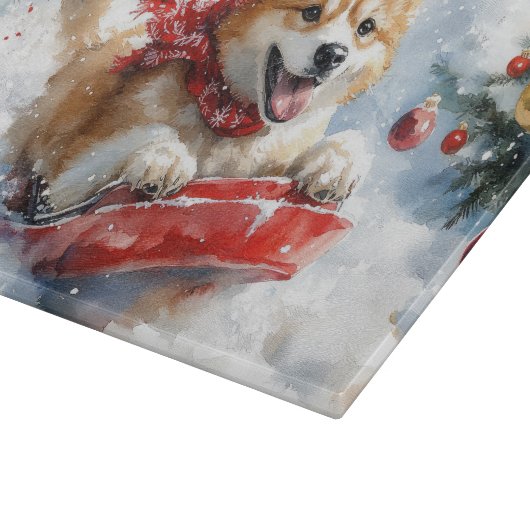 Akita Dog in Sledge Lass es Schnee Weihnachten Schneidebrett (Ecke)