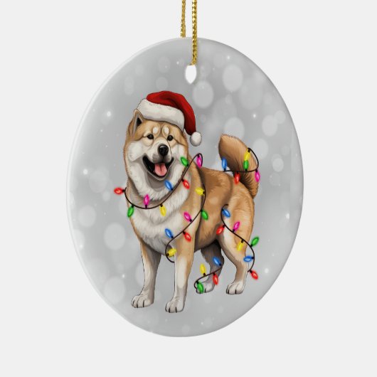 Akita Dog in Weihnachtsbeleuchtung eingeschlossen Keramik Ornament (Rechts)