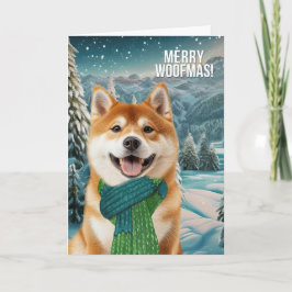 Akita Dog in Winter Scarf Merry Woofmas Feiertagskarte