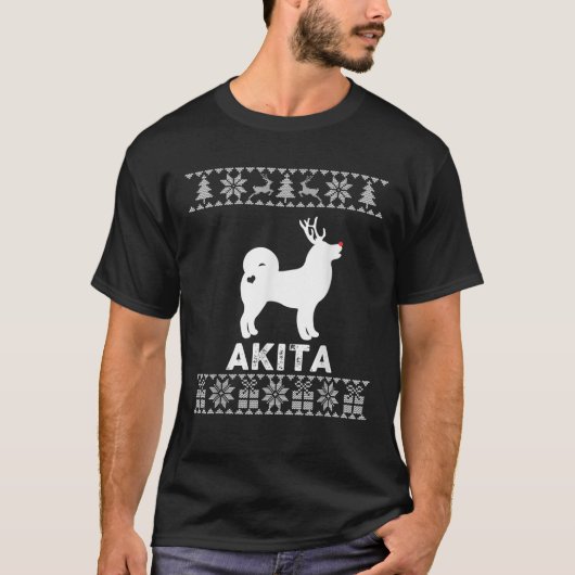 Akita Dog Lover Christmas Reindeer Ugly Christmas T-Shirt (Vorderseite)