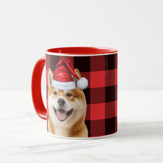 Akita Dog Lover Holiday Buffalo Plaid Christmas Tasse (Vorderseite Links)