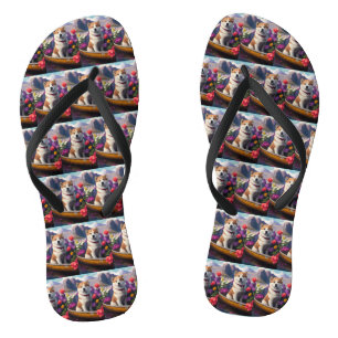 Akita Dog on a Paddle: Ein Landschaftliches Abente Badesandalen