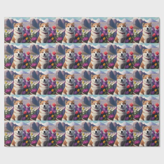 Akita Dog on a Paddle: Ein Landschaftliches Abente Geschenkpapier (Flach)