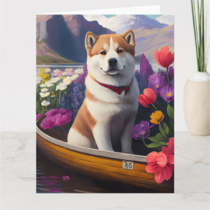 Akita Dog on a Paddle: Ein Landschaftliches Abente Karte