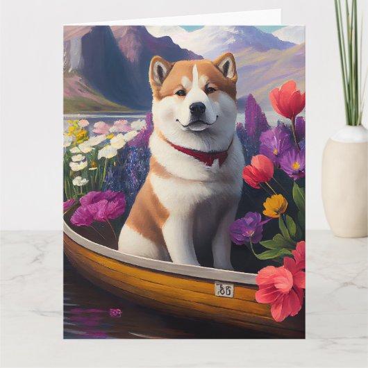 Akita Dog on a Paddle: Ein Landschaftliches Abente Karte (Vorderseite)
