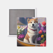 Akita Dog on a Paddle: Ein Landschaftliches Abente Magnet (Vorderseite/Rückseite)