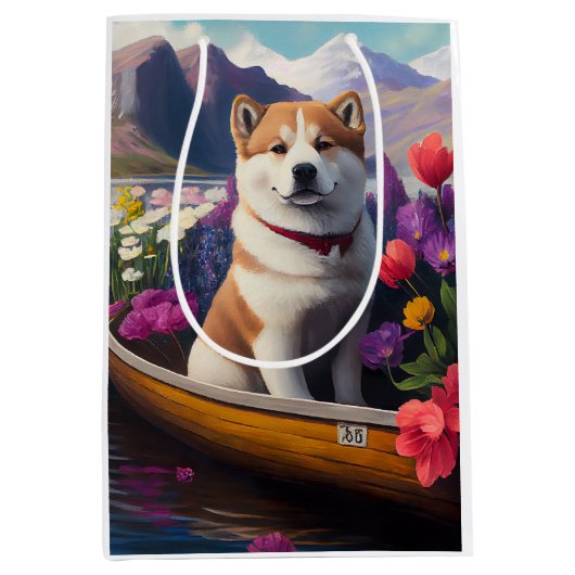 Akita Dog on a Paddle: Ein Landschaftliches Abente Mittlere Geschenktüte (Vorderseite)