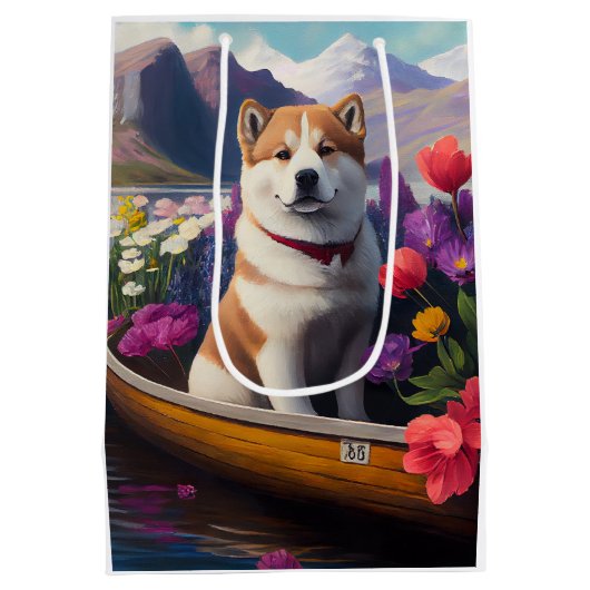 Akita Dog on a Paddle: Ein Landschaftliches Abente Mittlere Geschenktüte (Rückseite)