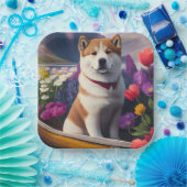 Akita Dog on a Paddle: Ein Landschaftliches Abente Pappteller (Party)