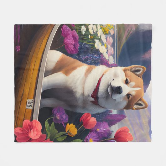 Akita Dog on a Paddle: Ein Landschaftliches Advent Fleecedecke (Vorderseite (Horizontal))