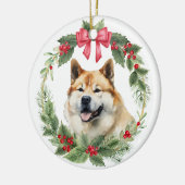 Akita Dog Red Bow Holly Wreath Keramik Ornament (Links)