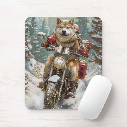Akita Dog Riding Motorrad Weihnachten Mousepad (Mit Mouse)