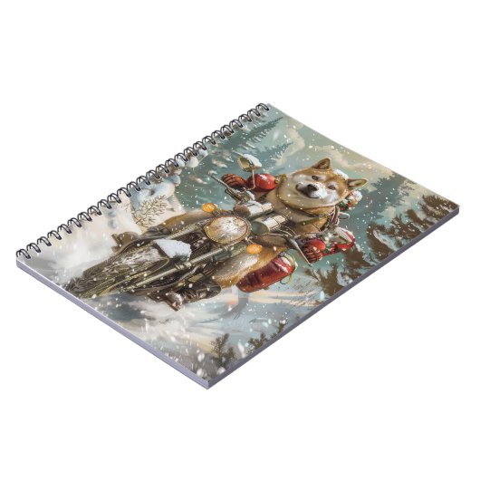 Akita Dog Riding Motorrad Weihnachten Notizblock (Linke Seite)