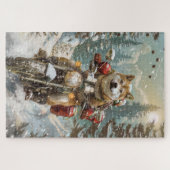 Akita Dog Riding Motorrad Weihnachten Puzzle (Horizontal)