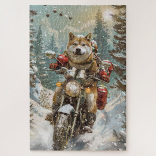 Akita Dog Riding Motorrad Weihnachten Puzzle