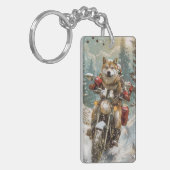 Akita Dog Riding Motorrad Weihnachten Schlüsselanhänger (Vorderseite links)