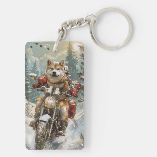 Akita Dog Riding Motorrad Weihnachten Schlüsselanhänger (Rückseite)